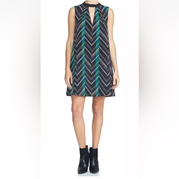 1.STATE‎ Multi Color Stripe Moc Neck Halter Dress Womens Size Medium (980) - Picture 1 of 6